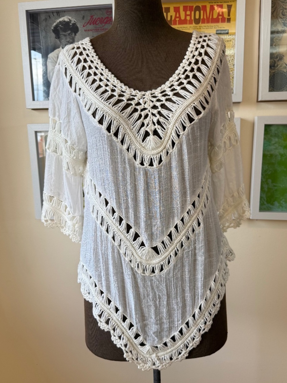 vintage White Crochet Gauze Boho Top • Festival Fairy Crochet Tunic Y2K Coastal